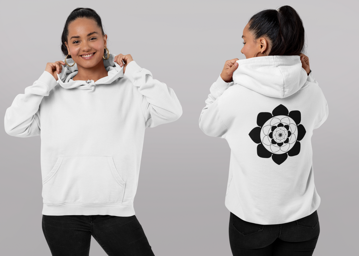 Sweat à capuche Unisexe Mandala TAOM Noir dans le dos